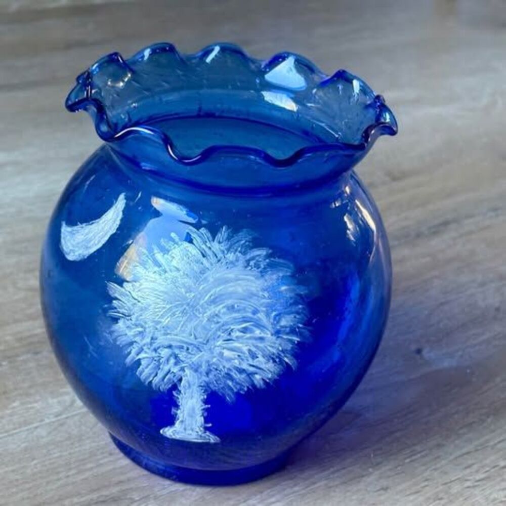 Vintage Indiana Glass Cobalt Blue "Bubble Glass" Ivy Bowl (Model #30411).